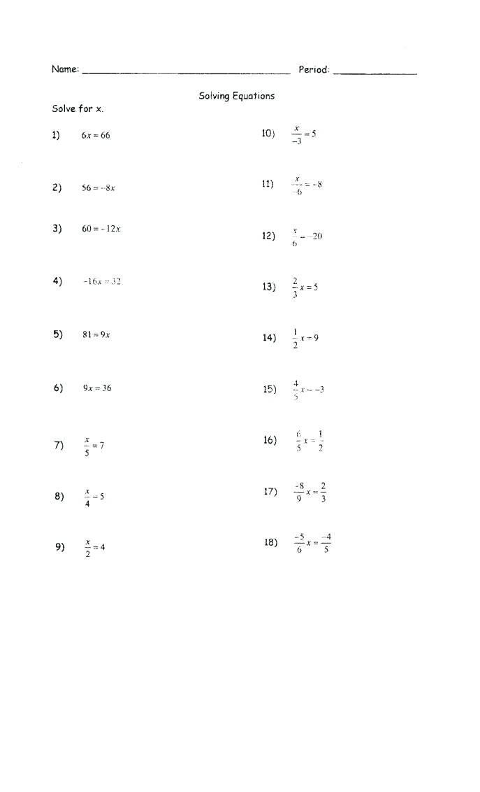 Literal Equations Worksheet Day 2