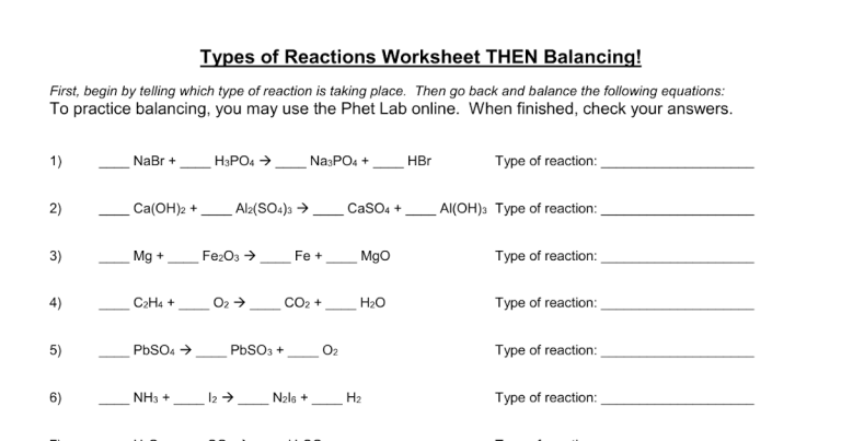Balance The Equations Below Worksheet