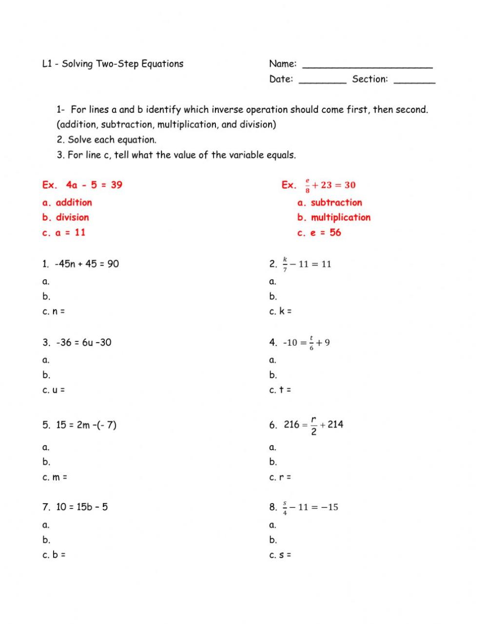 Multi Step Equations Worksheet With Answers
