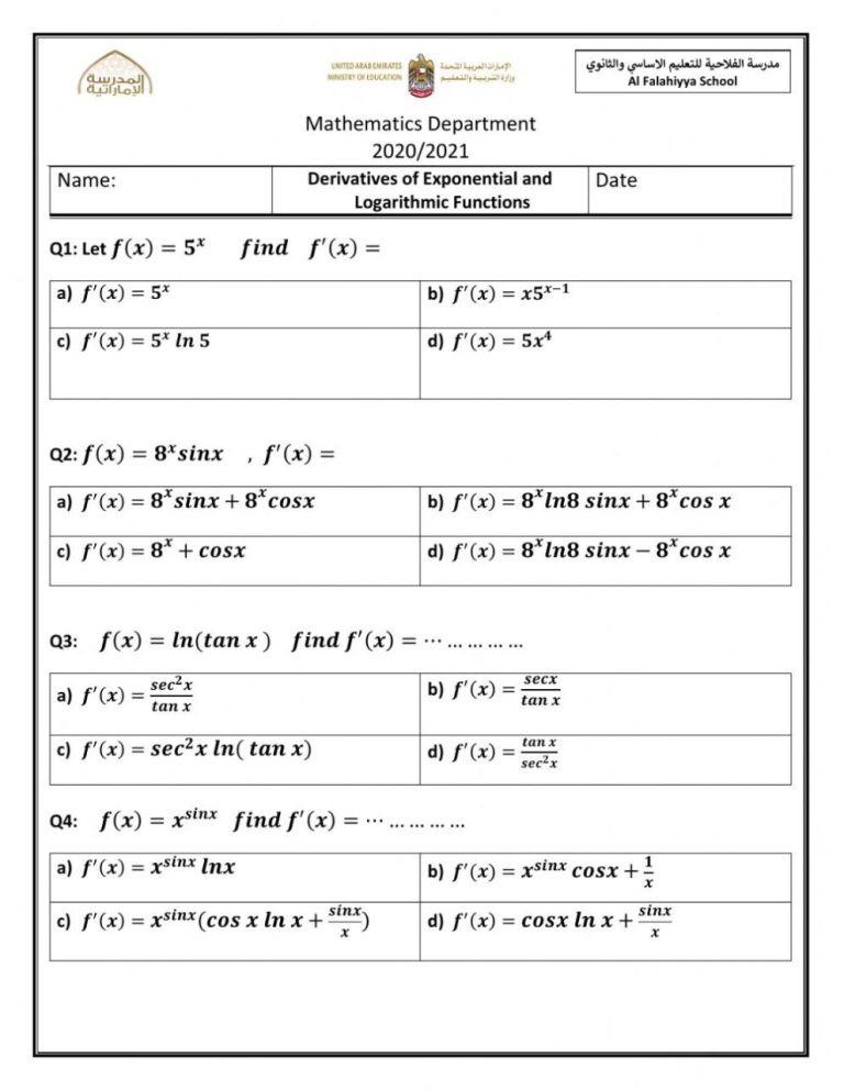 Exponential And Logarithmic Functions Worksheet