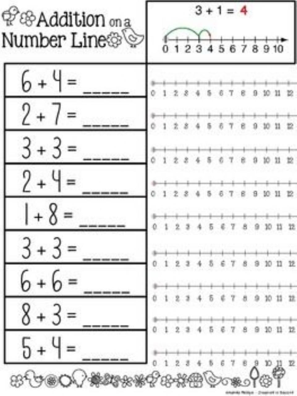 Adding With Number Lines Worksheet