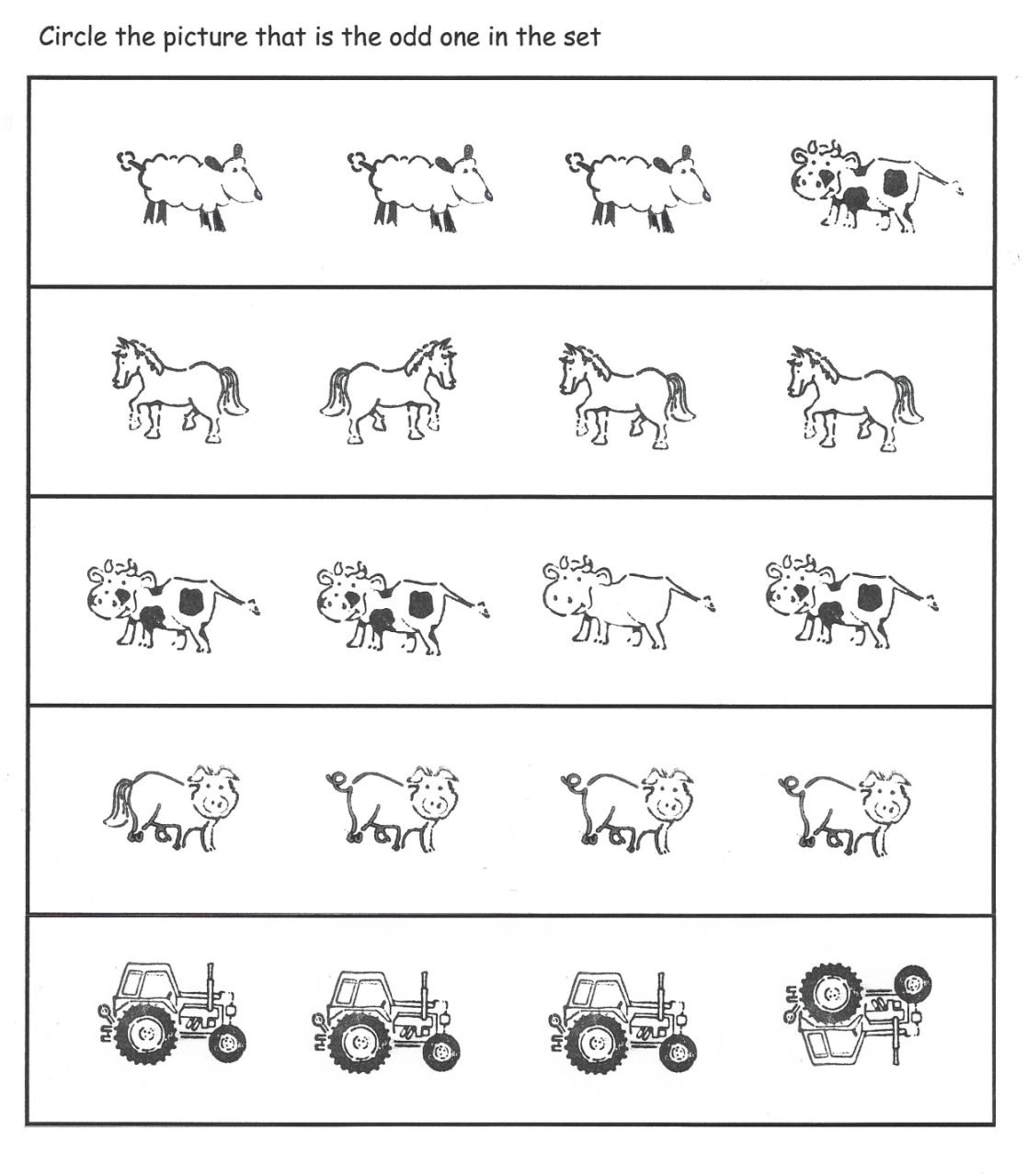 Odd One Out Worksheet For Kg
