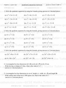 Solving Quadratic Equations by Formula Worksheet 01, Algebra revision