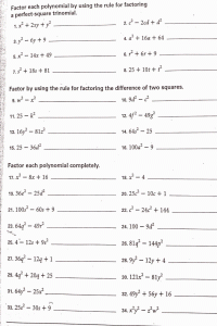 2 Factoring Difference Of Squares Worksheet Answers Algebra 1 Week of