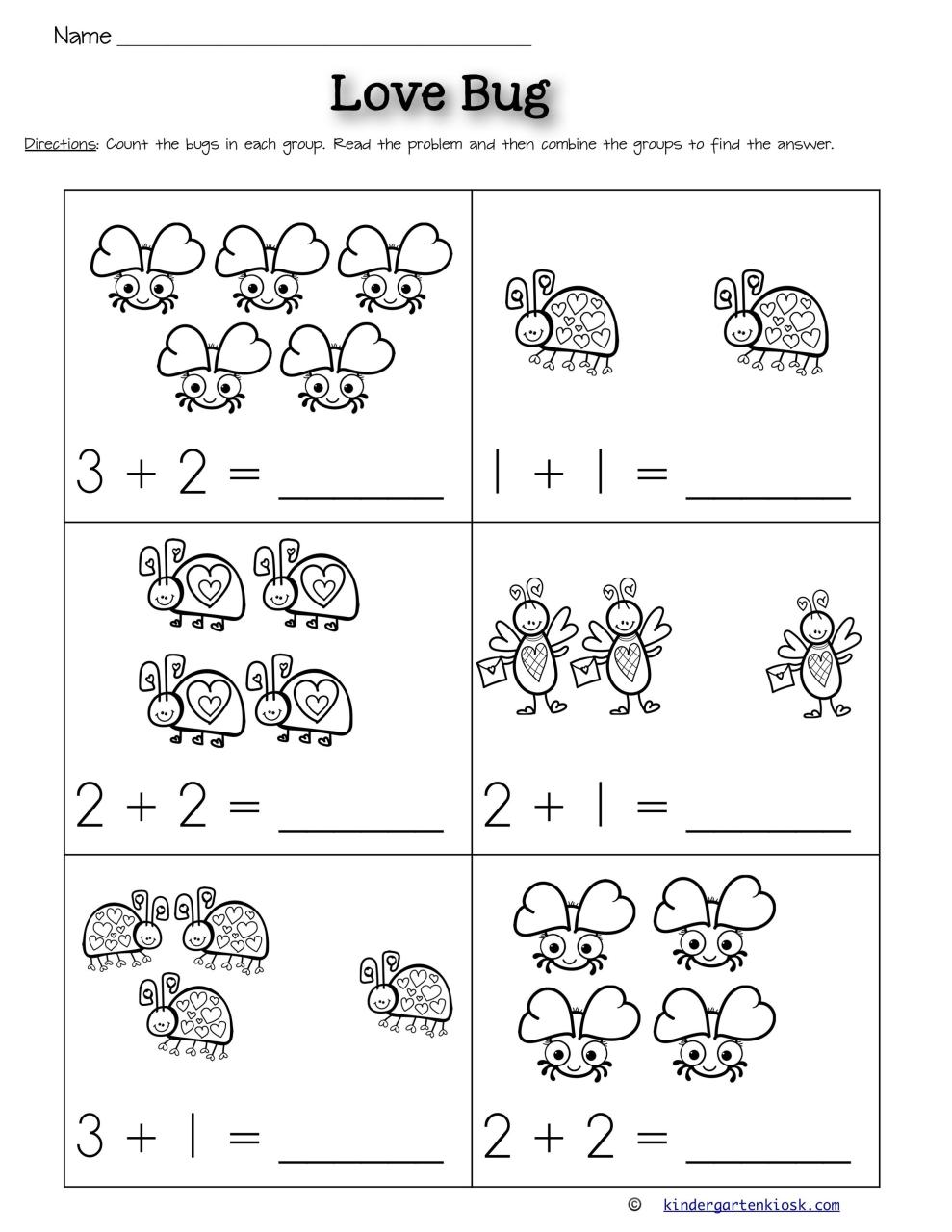 Addition 05 Worksheets February — Kindergarten Kiosk Math addition