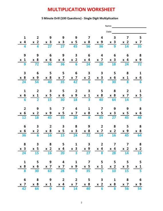 2nd Grade Minute Math Worksheets Multiplication 5 Minute Drill V 1… in