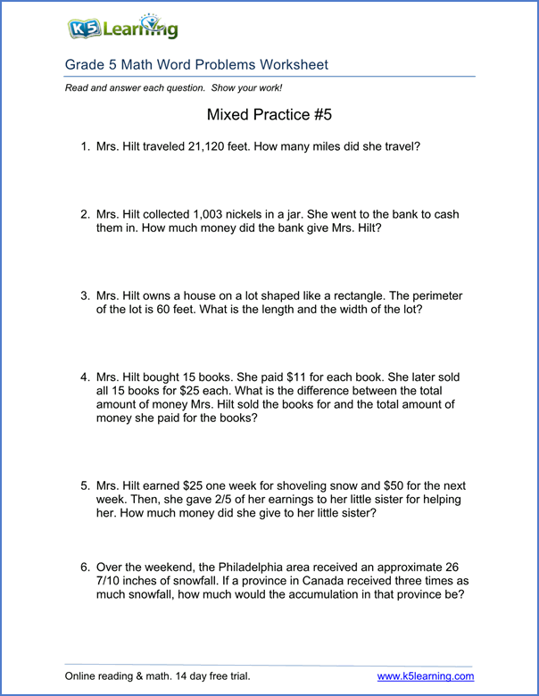 Fractions Worksheets Grade 5 Word Problems