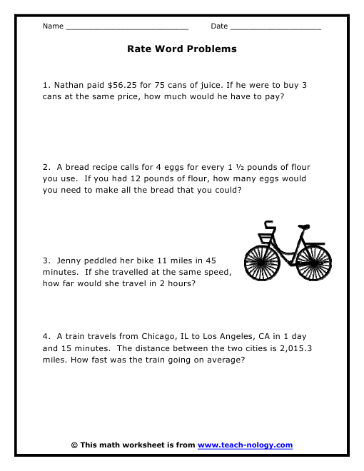 6Th Grade Math Word Problems Worksheets
