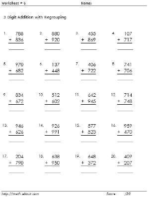 Subtraction Worksheets For Grade 3 Without Regrouping