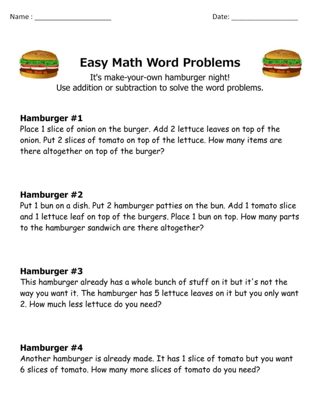 1St Grade Math Worksheets Word Problems