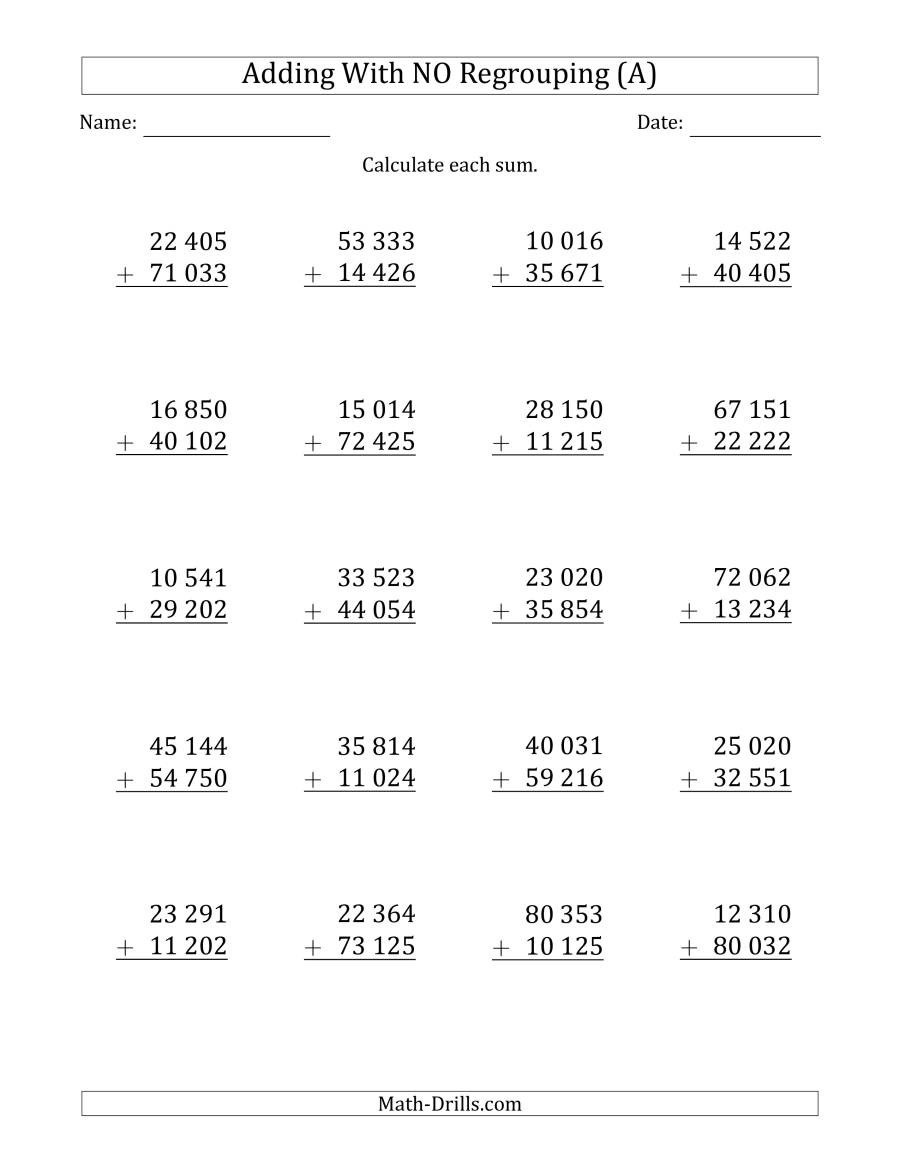 Addition And Subtraction Worksheets 5 Digits
