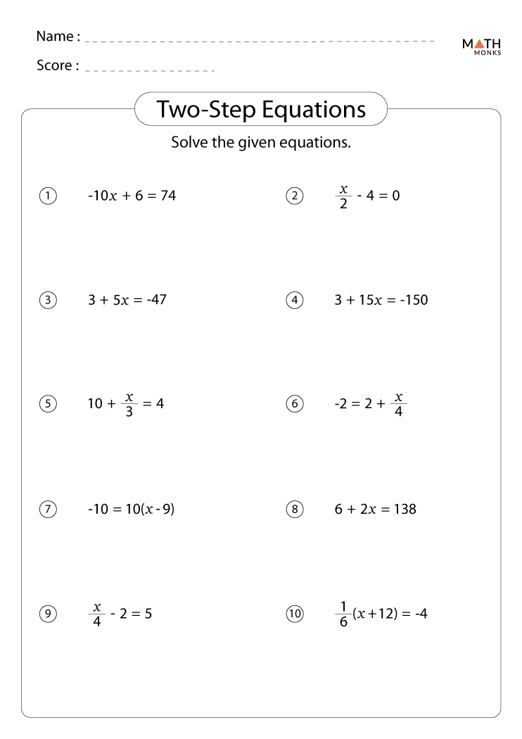 Solving Two Step Equations Worksheet Pdf 7Th Grade