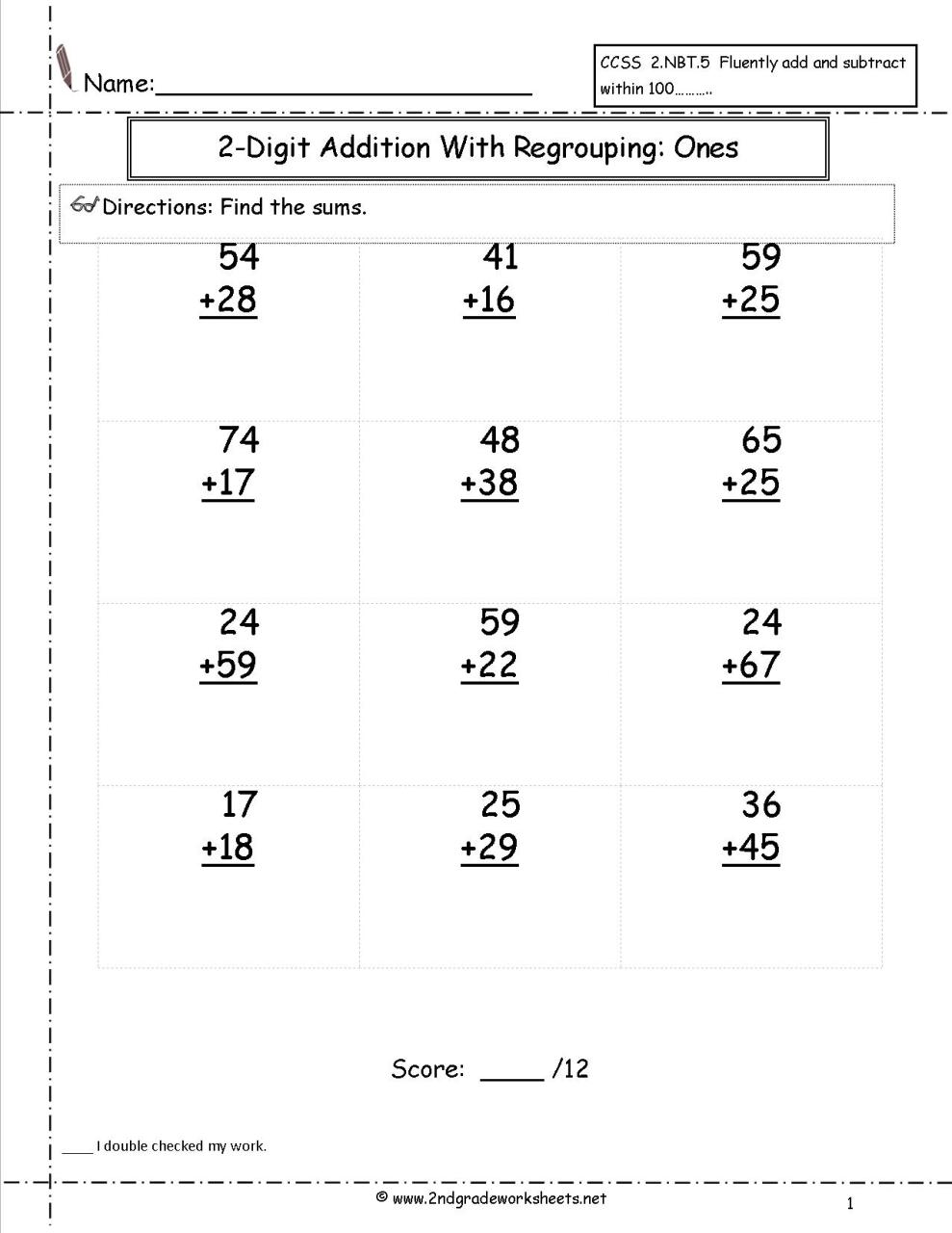 Double Digit Addition Worksheets For Kindergarten