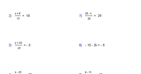 Two Step Equations Worksheets Containing Integers