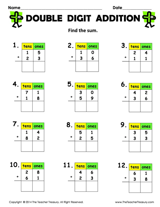 Double Digit Addition Worksheet No Regrouping