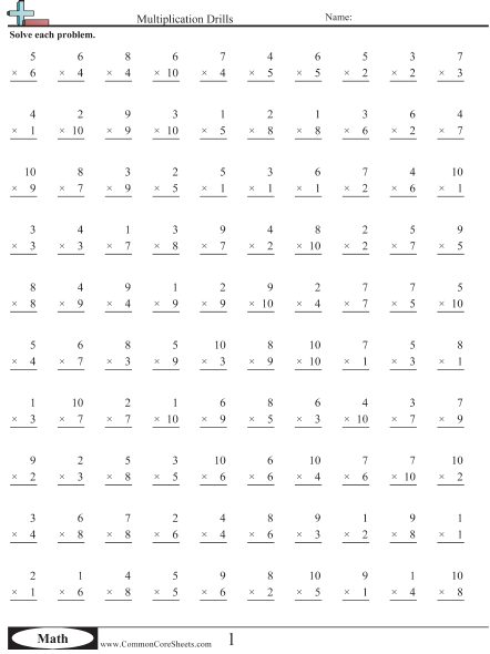 Multiplication Worksheets Grade 6 100 Problems