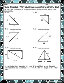 Pythagorean Theorem Worksheet Grade 7 Pdf