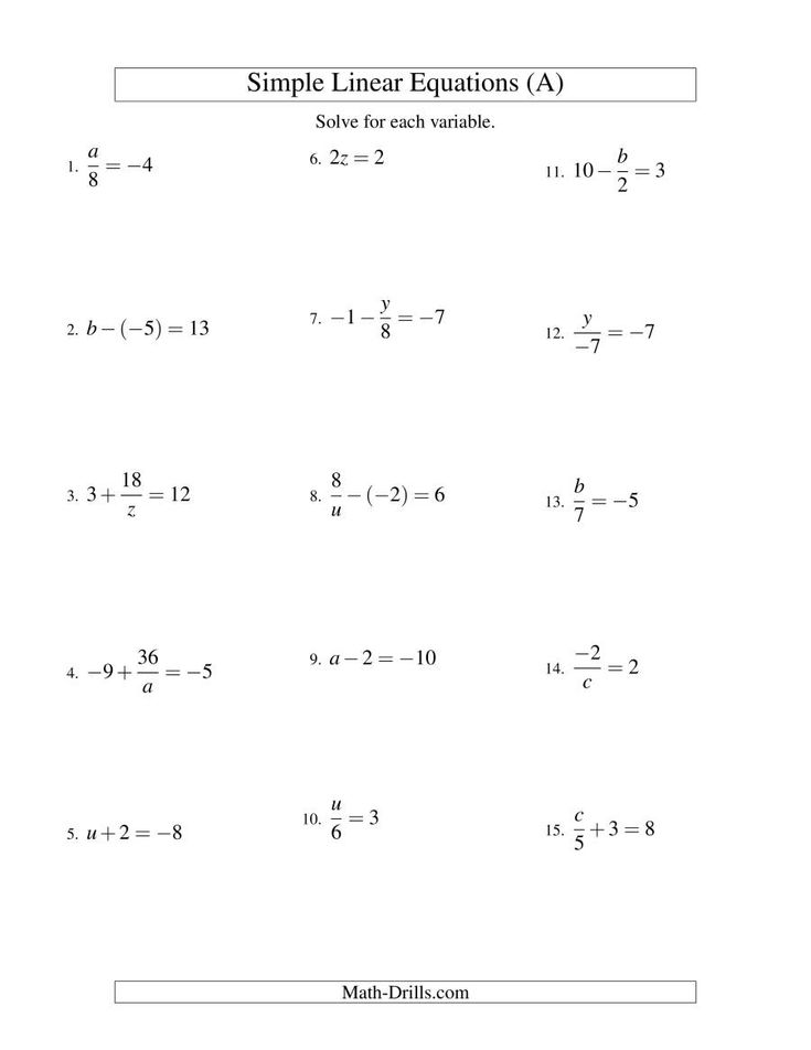 One-Step Equations Worksheet No Negatives