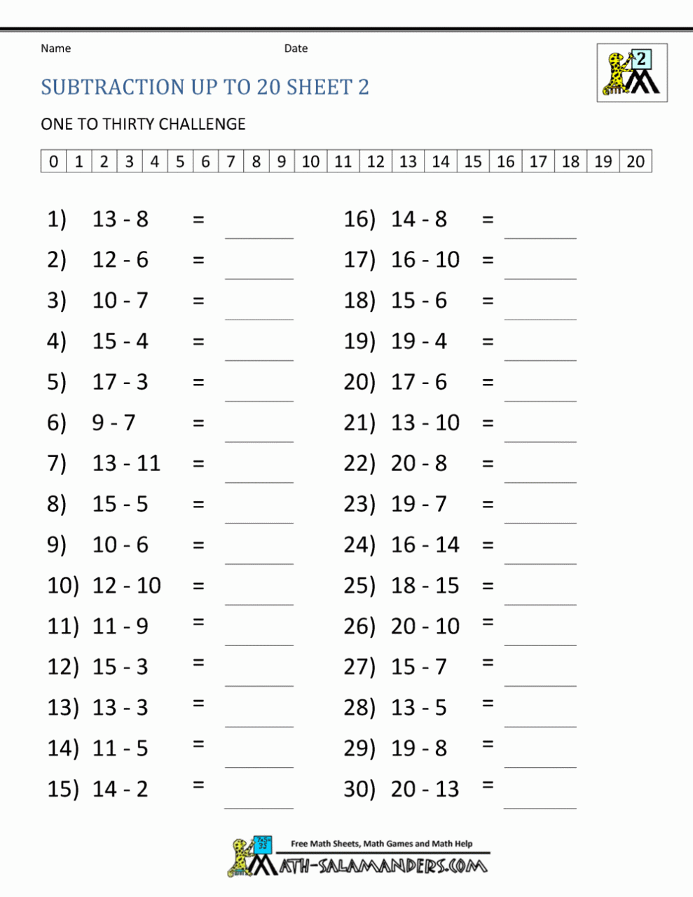 Free Addition And Subtraction Worksheets To 20