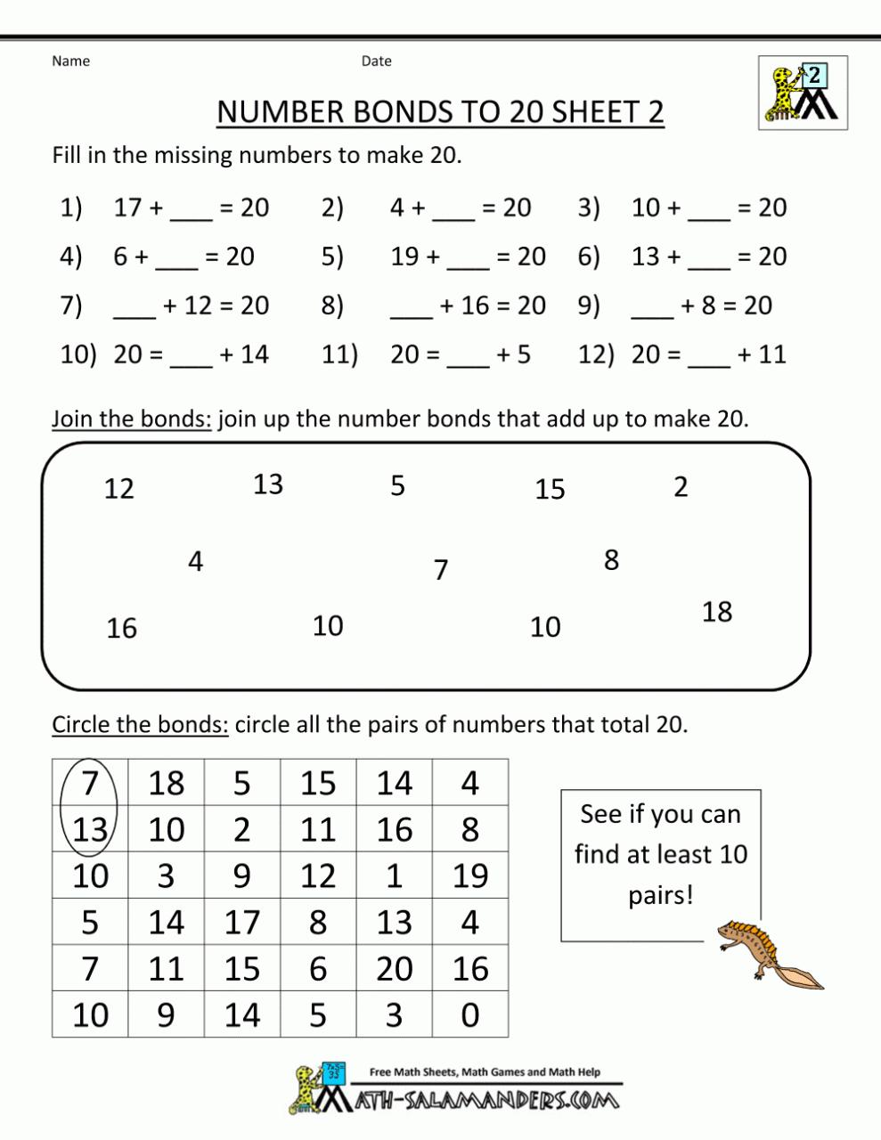 Free Printable Math Worksheets Number Bonds To 50 2 Education