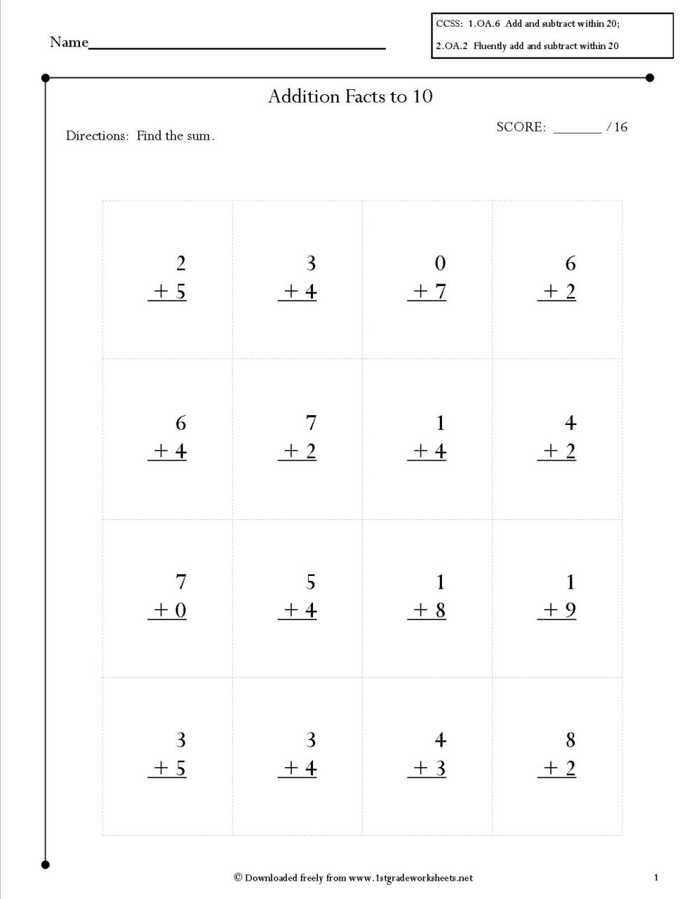 Addition Facts Worksheets 2Nd Grade