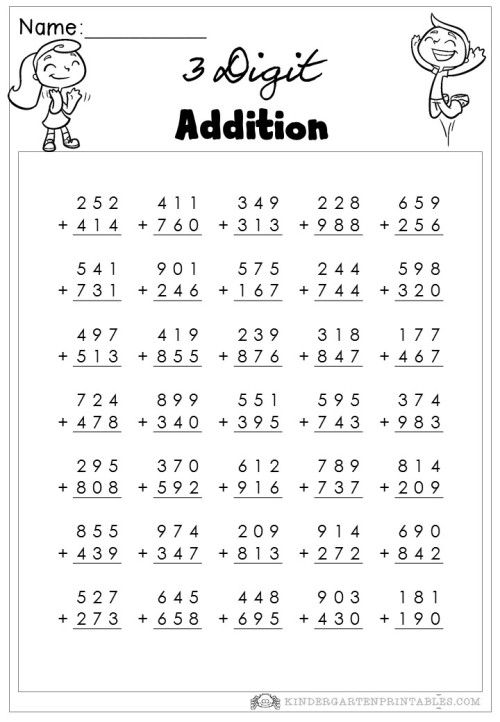 3-Digit Addition And Subtraction Printable Worksheets