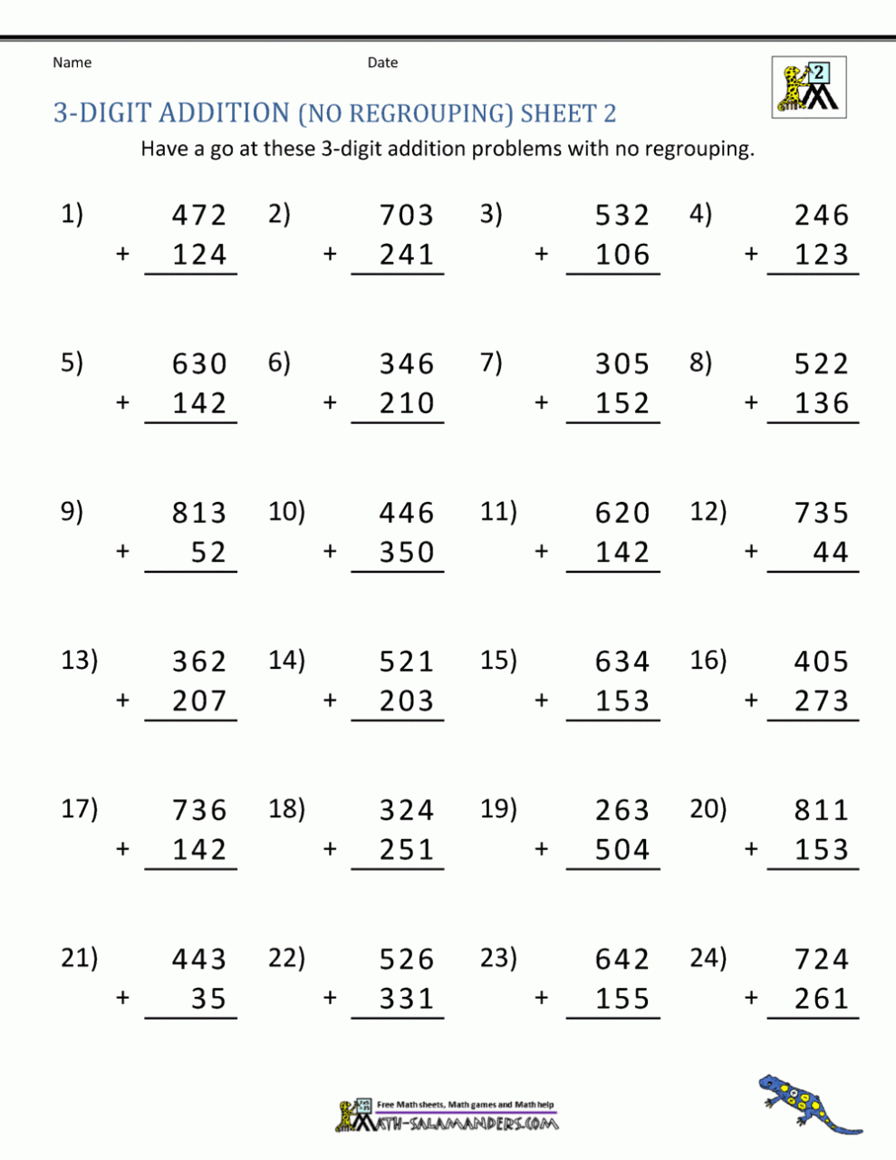 Regrouping Addition Worksheets 2Nd Grade