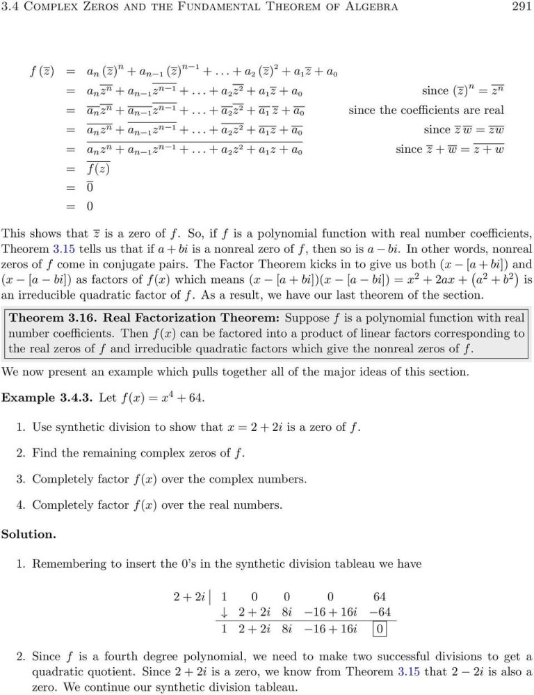 Fundamental Theorem Of Algebra Worksheet Pdf