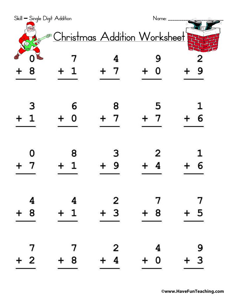 Christmas Single Digit Addition Worksheet Addition worksheets