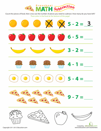 Preschool Subtraction Worksheets With Pictures