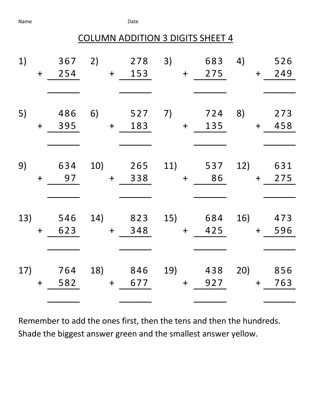 Worksheets for Grade 4 Addition and subtraction worksheets, Math