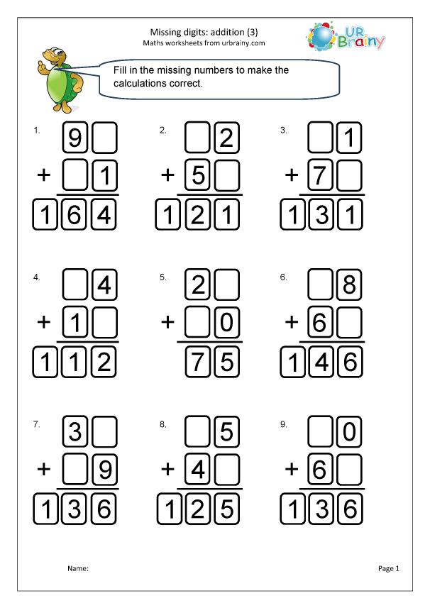 Written addition missing digits (3) Addition Maths Worksheets for