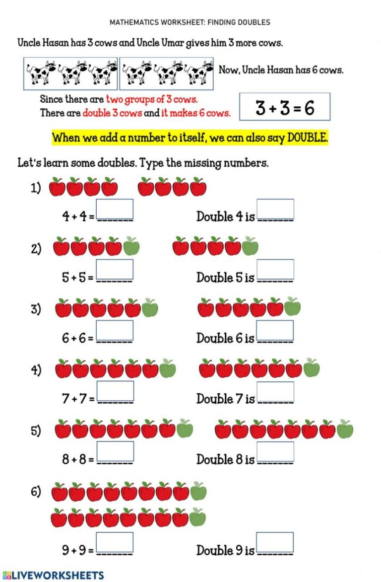 Adding Doubles Worksheets For First Grade
