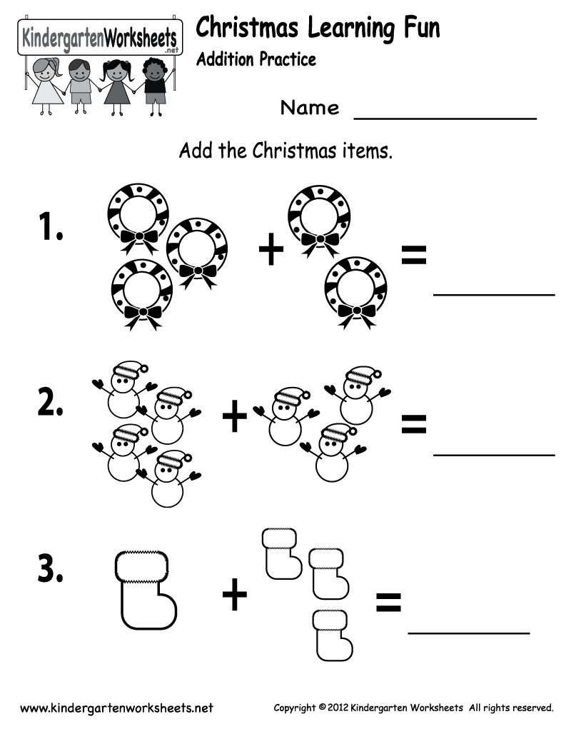 Free Printable Christmas Addition Worksheets For Kindergarten
