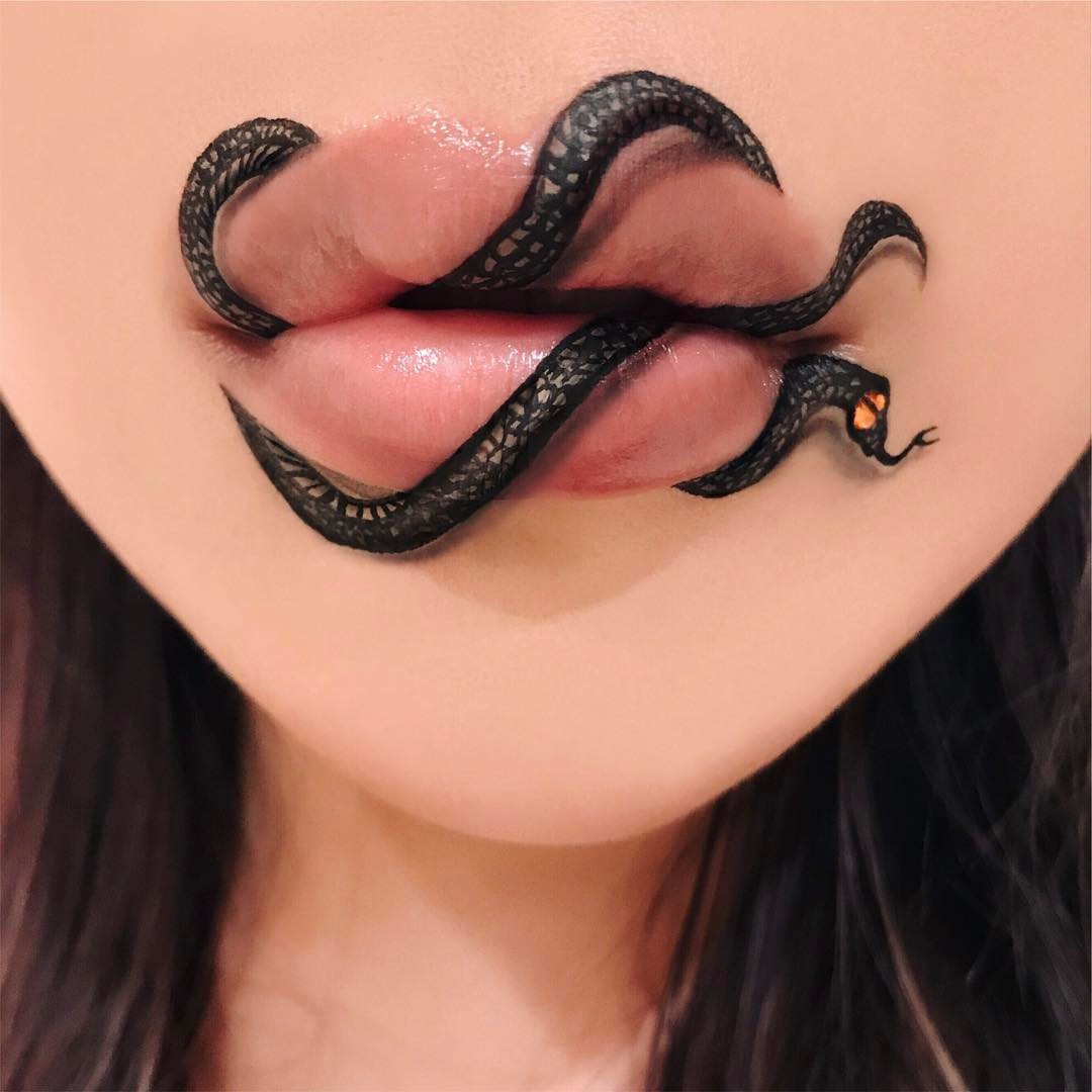 Realistic Small Snake Tattoo Idea For Lips PICSMINE