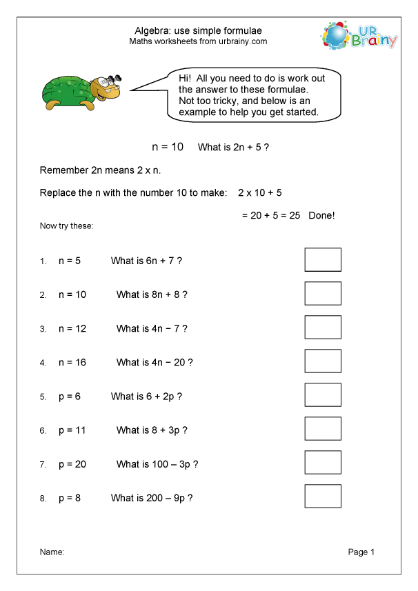 Algebra Worksheets With Answers Year 6