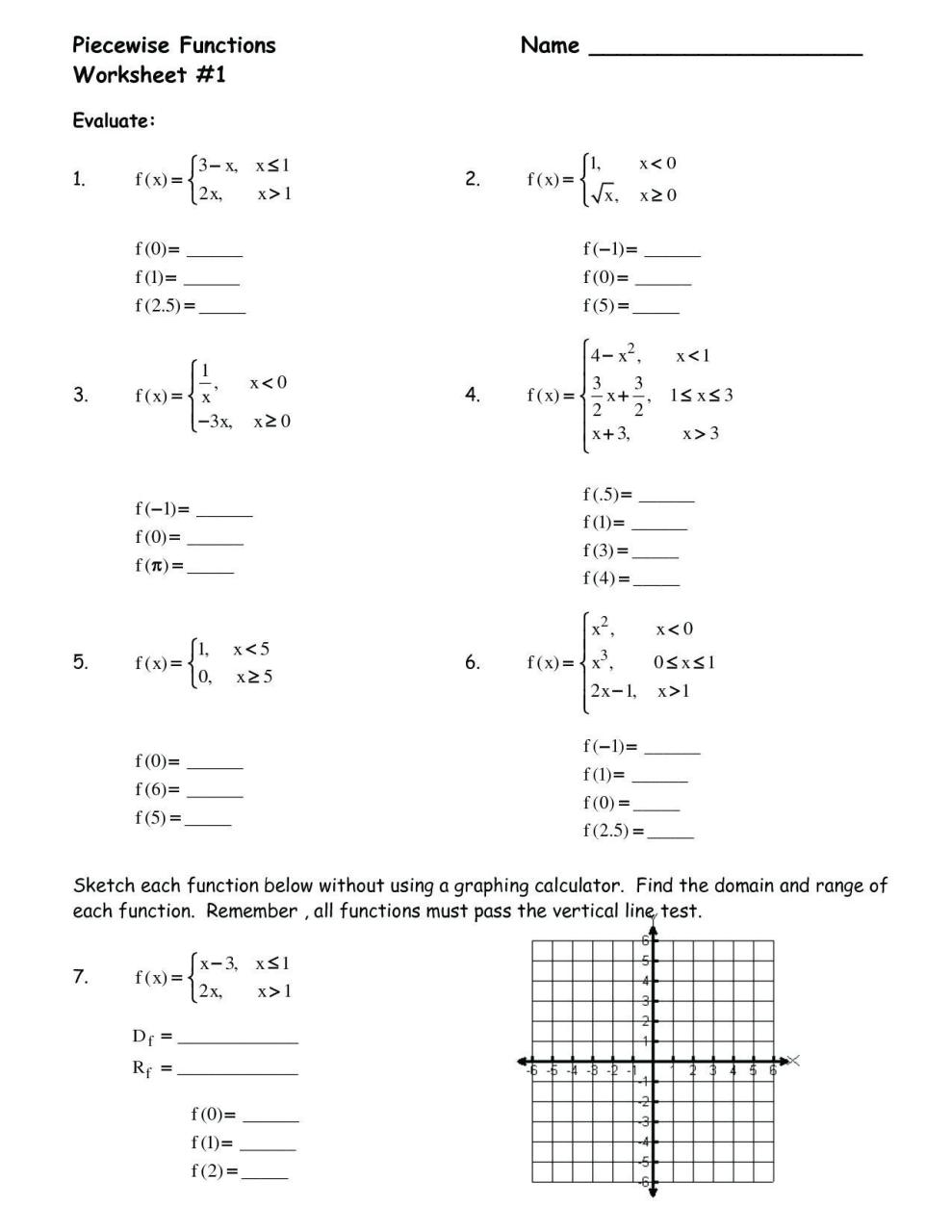 Math 2 Piecewise Functions Worksheet #2