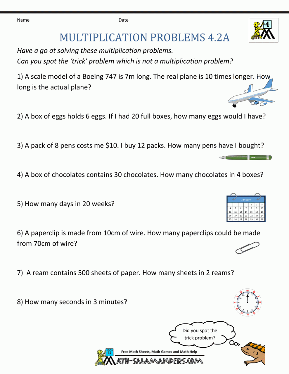 Math Worksheets For Grade 3 Multiplication And Division Word Problems