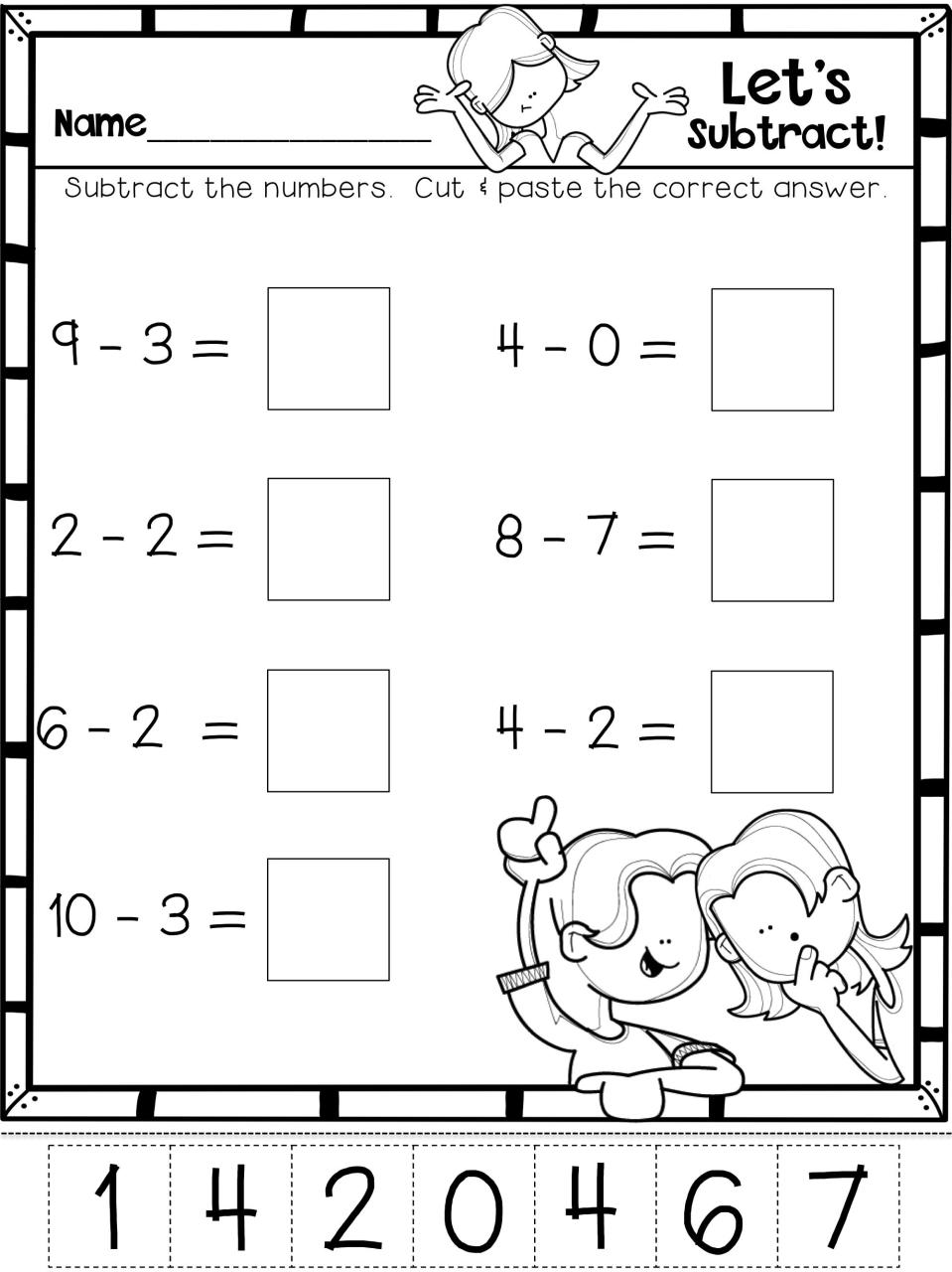 Subtraction Kindergarten subtraction worksheets, Kindergarten math