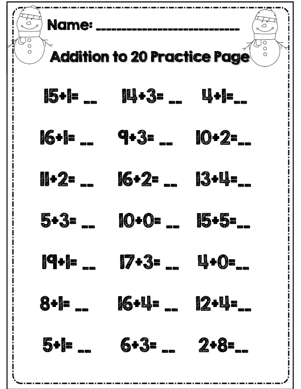Addition To 20 Worksheets For First Grade