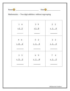 Two digit addition without regrouping worksheet