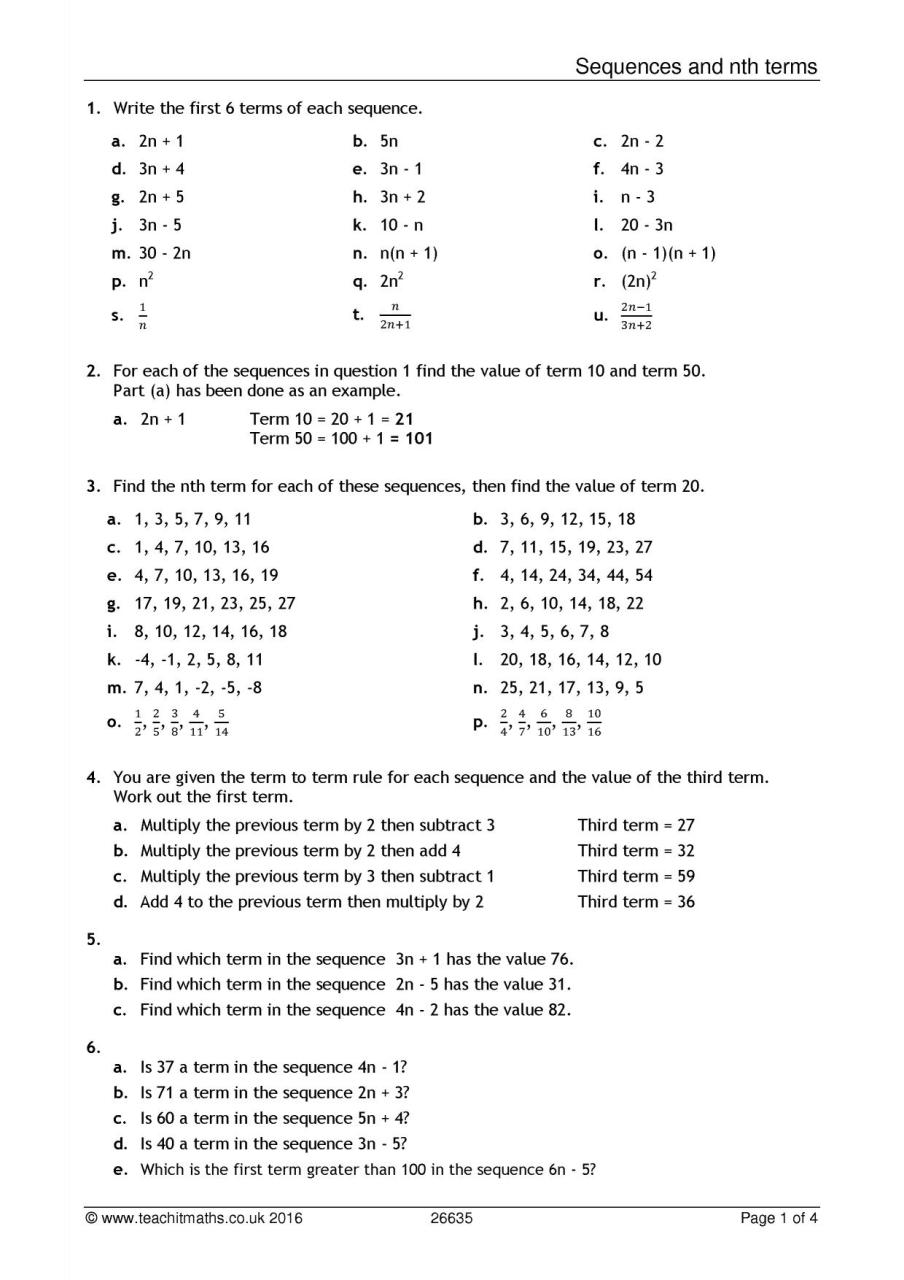 Pre Algebra Worksheets Grade 6 Pdf