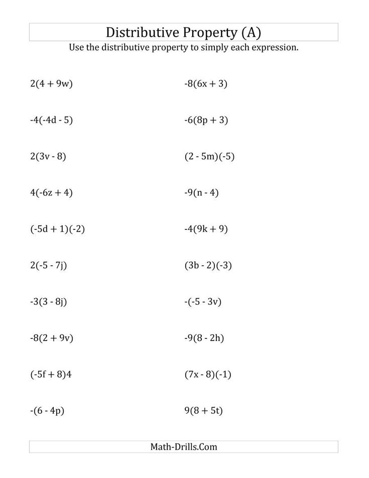 The Using the Distributive Property (Answers Do Not Include Exponents