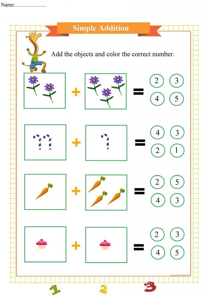 Dancing Giraffe Simple Addition PDF Addition worksheets, Free math