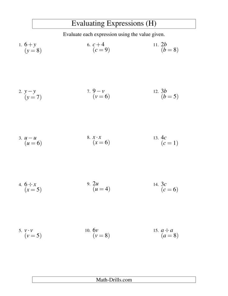 Algebraic Expressions One Variable Worksheet