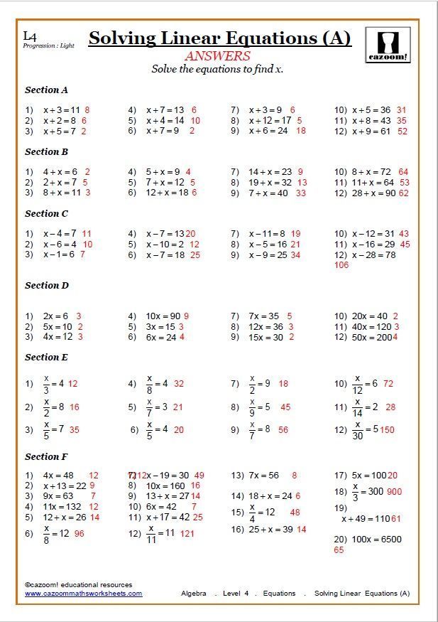 Algebra Worksheets With Answers For Grade 8