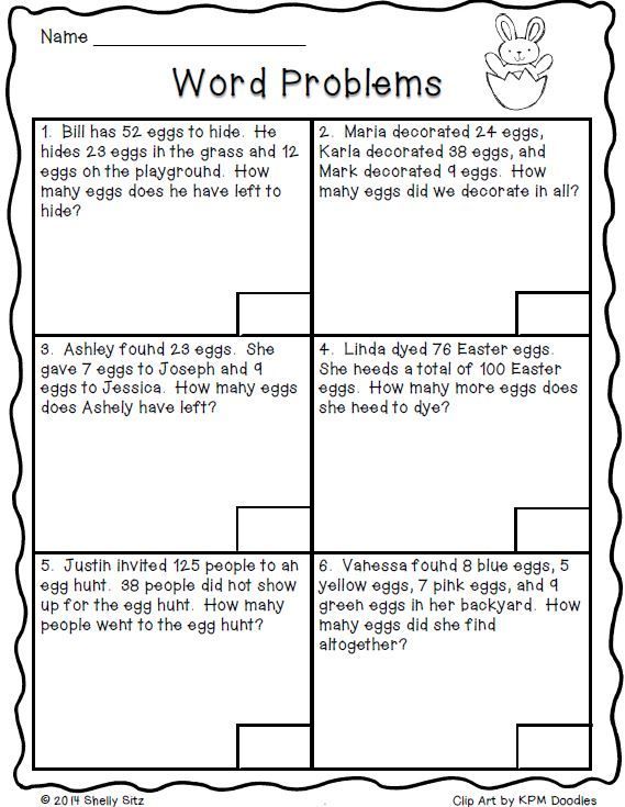 Easter Math Freebie Word problems, Subtraction word problems, Word