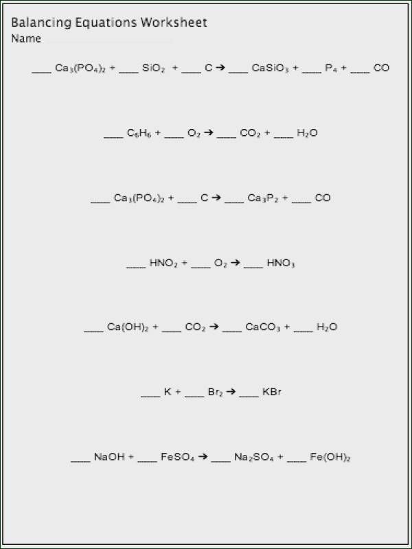 Balancing Chemical Equations Worksheet Answers 8Th Grade