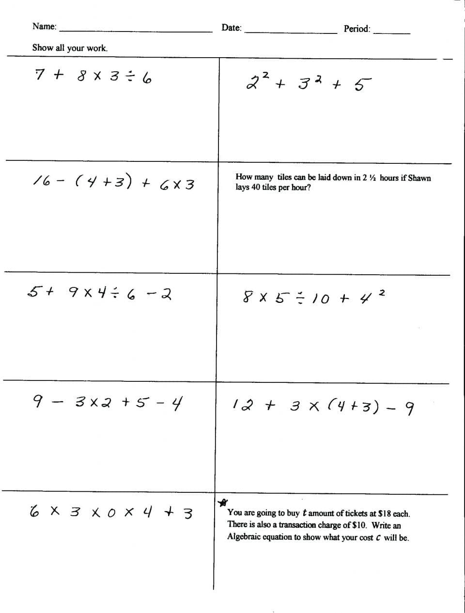 5Th Grade Math Order Of Operations Worksheets Unique 8Th —