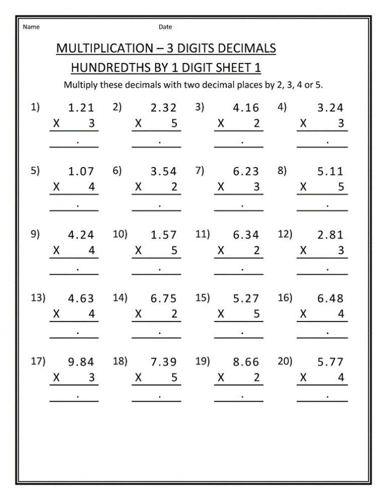 Math Worksheets For 5Th Grade Multiplication